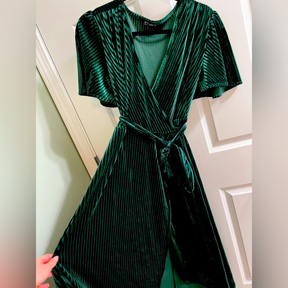 Velvet Green Short Sleeve Boho Wrap Maxi Dress